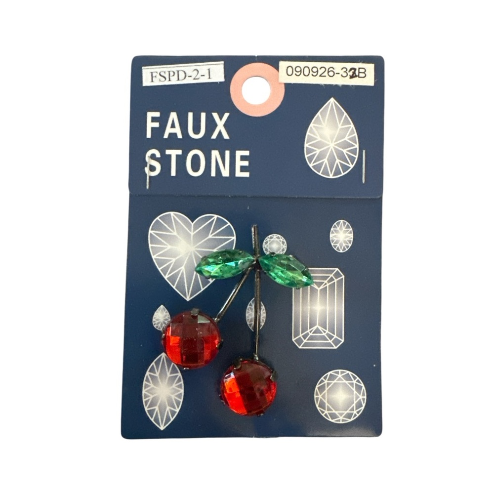 Cherries Faux Stone Simulated Ruby & Emerald Cherry Pendant Charm for Necklace